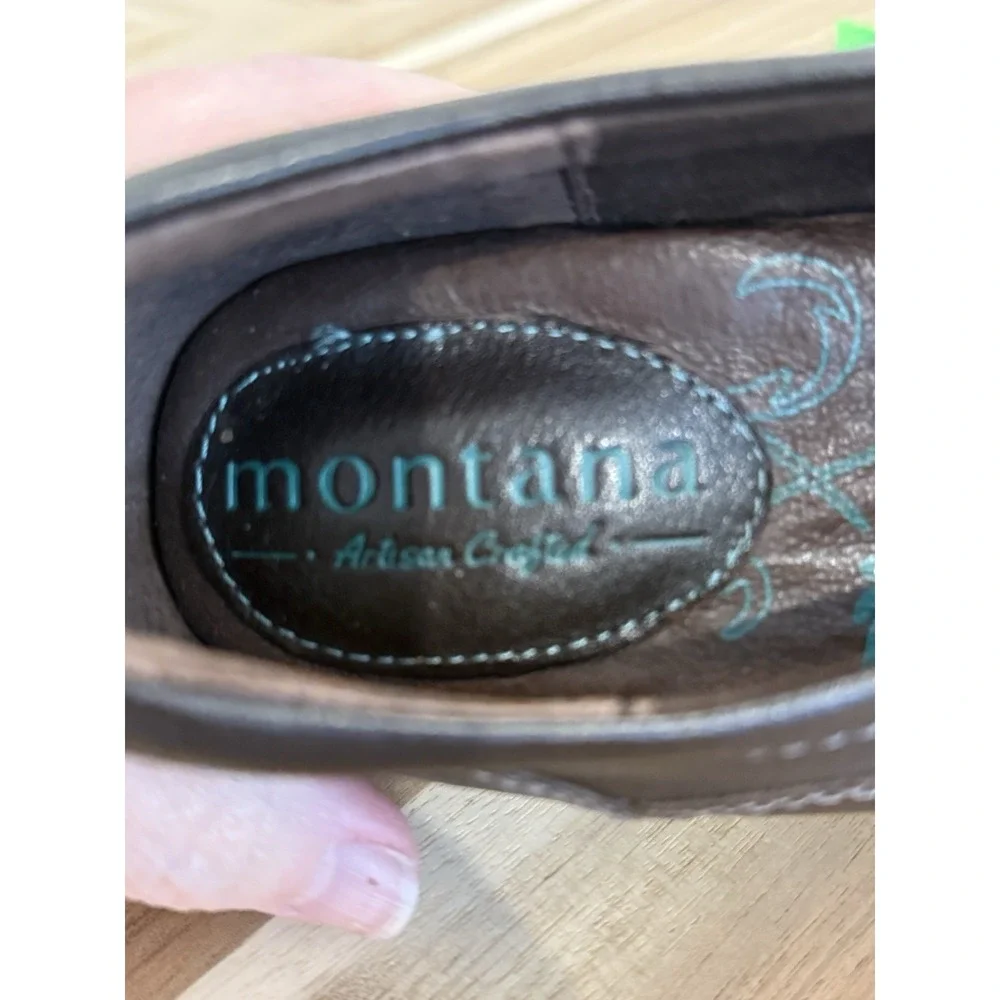 Montana Artisan Crafted Brownwood Leather Flats Shoe WMNS 10 Button Boho Cottage